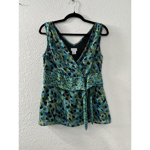 Kim Rogers Green Teal Womens Babydoll V-neck Tank Blouse Size S Side Tie Lined‎ - Picture 1 of 10